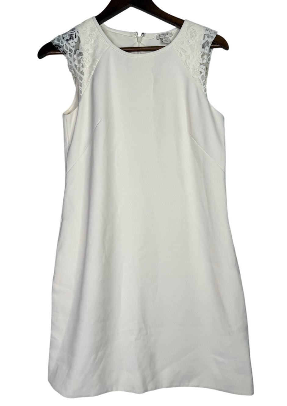 J. Crew Lace Cap Sleeve Knee Length Shift Dress Pockets Back Zip Lined 4 Ivory